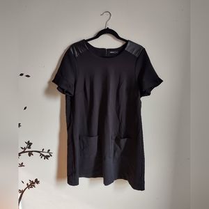 Faux leather detail black dress